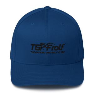 Open image in slideshow, TGI Frolf®/ Flexfit Closed-Back Structured Cap w/ slogan (various colors)
